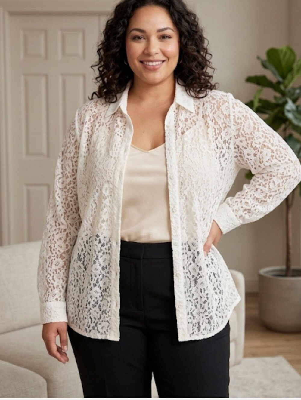 Cottagecore Tudor Court Women’s 3X Cream Floral Lace Open Front Cardigan Boho